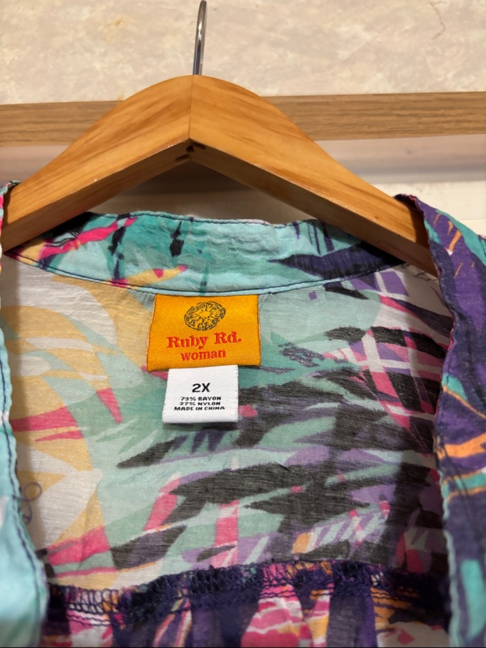Ruby Rd. Multicolor Tropical Leaf Button-Front Blouse - Picture 2 of 6